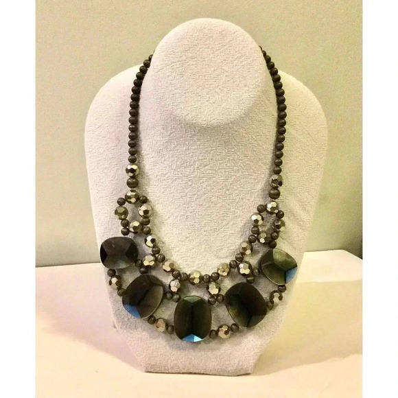 Vintage Express Womens Black Silver-tone Beads And Chunky Stones Bib Necklace OS - Picture 2 of 10